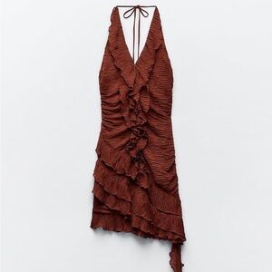 Brown Zara ruffle dress